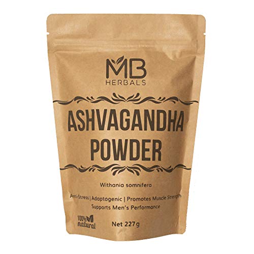 MB Herbals Pure Ashvagandha Powder 227 Gram | Ashwagandha Powder 8 oz (0.5 lb) | Withania somnifera Rt.| Promotes Immunity & Strength | Muscle Building | Men's Vitality | Stress Relief