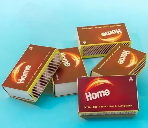 Image of HomeLights Small Match Box (Pack of 2 X 5 Matchboxes) Karborised 40-45 Match Sticks for Kitchen, Pooja & Craft | Extra Long, Extra Strong Matchsticks