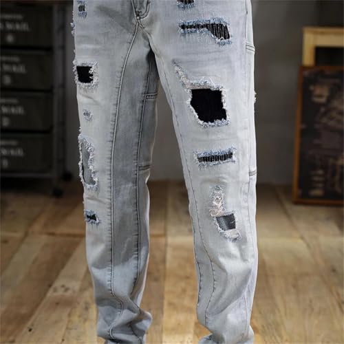 Men's Washed Wear Ripped Slim Fit Straight Ankle-Tied Vintage Casual Street Motorcycle Jeans2