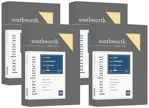 SouthworthÂ® Parchment Specialty Paper, 8 1/2" x 11", 24 Lb., Gold, Pack of 2000