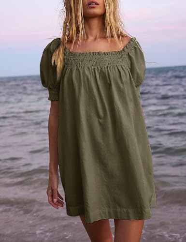 Huaqiao Womens Summer Mini Dress 2025 A-Line Beach Sundress Casual Loose Dress with Pockets3