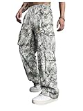 SOLY HUX Men's Camo Baggy Cargo Pants Vintage Drawstring Elastic Waist Wide Leg Sweatpants Streetwear Multicoloured Camo Large