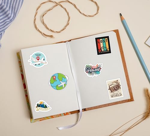 Image of Travel Stickers for Kids & Teens, 50 Pack Waterproof Vinyl Decals for Laptops, Water Bottles, Bikes, Skateboards, Luggage, Party Favors