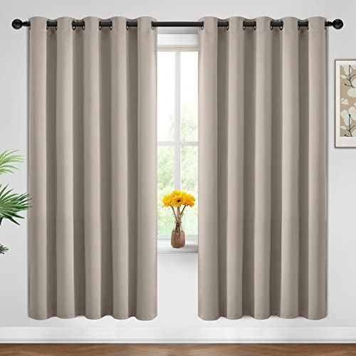 Yakamok Blackout Curtains Room Darkening Thermal Insulated Window Panels,Solid Grommet Top Drapes for Bedroom/Living Room(62Wx72L, Natural, 2 Panels)