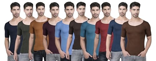 Image of Dollar Lehar Men Combed Cotton Round Neck with Sleeve Vest -Colour May Vary