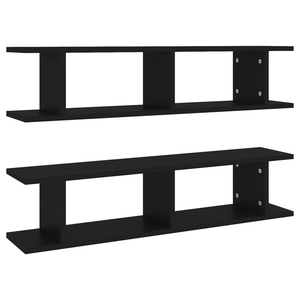 vidaXL 2x Wall Shelves Home Living Room Furniture Shelving Ledges Wall-Mounted Floating Hanging Wall Display Shelf Wall Rack Chipboard Black — image 1