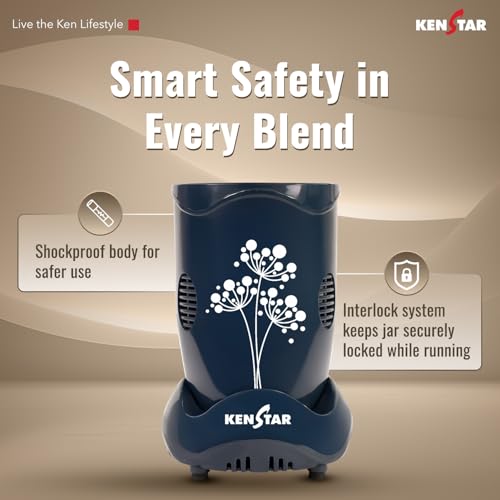 Image of Kenstar Nutrino Mixer Grinder Blender | 2 Jar 350W | High Power Motor Juicer | Blender and Mixer | Durable ABS Body | Blue & Black