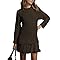 MINSURE Women Cable Knit Sweater Dress Crewneck Long Sleeve Pleated Mini Dress Twofer Style Patchwork Dress(Coffee-S)