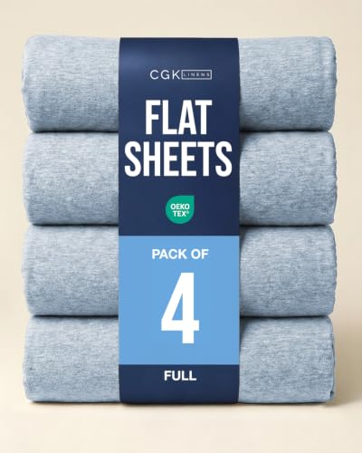 Full Size Flat Sheet - Pack of 4 Top Flat Bed Sheet Only - Heathered Blue