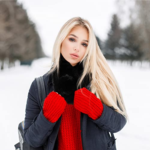 Mepase 2 Pcs Women Faux Fur Collar Scarf Winter Furry Faux Fur Scarf Neck Shrug Soft Fluffy Neck Wrap with Pom for Coat Dress4