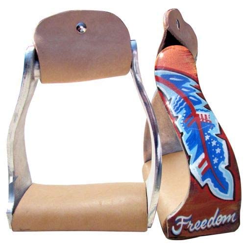 Showman Lightweight Twisted Angled Aluminum Stirrups - Pair With Leather & Rubber Tread (Pink, Purple, Teal)