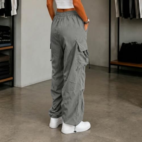 Women's Cargo Pants Drawstring Waist Wide Leg Utility Work Trousers - image 4