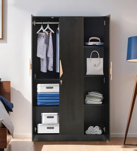 Image of Mintwud Pepperfry Engineered Wood Wardrobe with 3 Doors Storage and 1 Hanging Rod | Wooden Almirah Cupboard for Clothes Storage Organizer for Living Room Home Bedroom Furniture (Wenge Finish)
