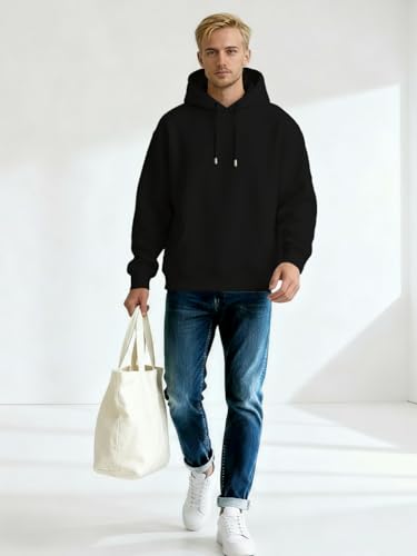 Image of Nobero Heavy Duty Oversized Solid Hoodie for Men | Hoodies for Men | Oversized Fit | Solid Colour | Thick Fleece Fabric | Drawstring Hood