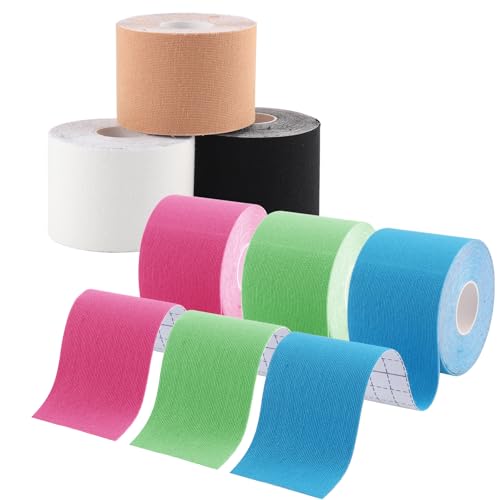 Zosenyer 6 Rotoli Tape Sportivo, 5cm x 5m Kinesio Tape Autoadesiva, Taping Nastro Kinesiologico Impermeabile per il Ginocchio, Mani, Piedi, Body, Supporto Muscolare, Alleviamento del Dolore Muscolare