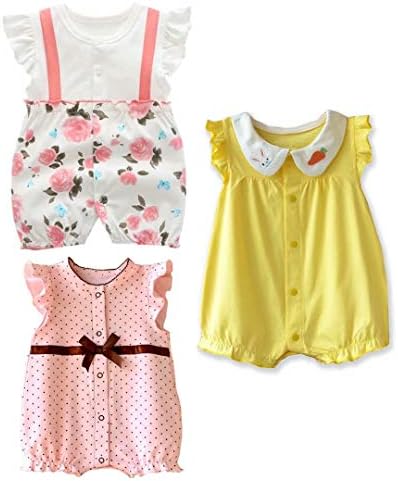 OLLULL Baby Girls' One-Piece Rompers, Infant Cotton Summer Clothes 3-6 Months Colorful