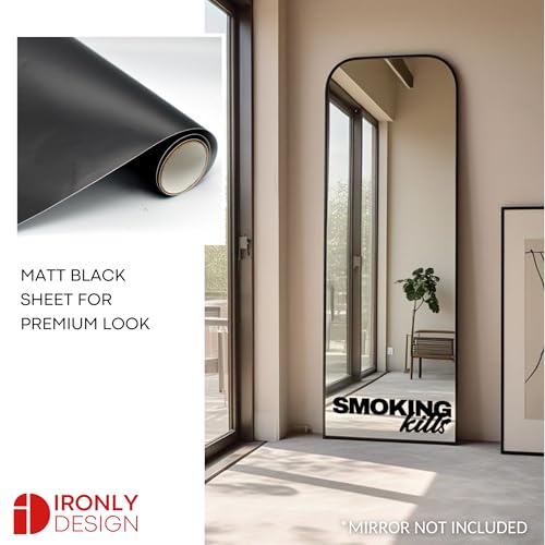 Image of Sticker for Glass & Mirrors| Minimal Vinyl Decal for Bedroom Bathroom & Cafe | Self-Adhesive Waterproof Quote Aesthetic Mirror Sticker | No Mirror Included (Smoking K*lls, Small, Matt Black)