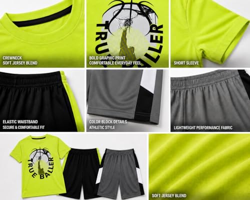 Image of Pro Athlete Active Boys Short Sets - 3 Piece Performance Short Sleeve T-Shirt and Dry Fit Shorts - Boys Athletic Sets (8-16)