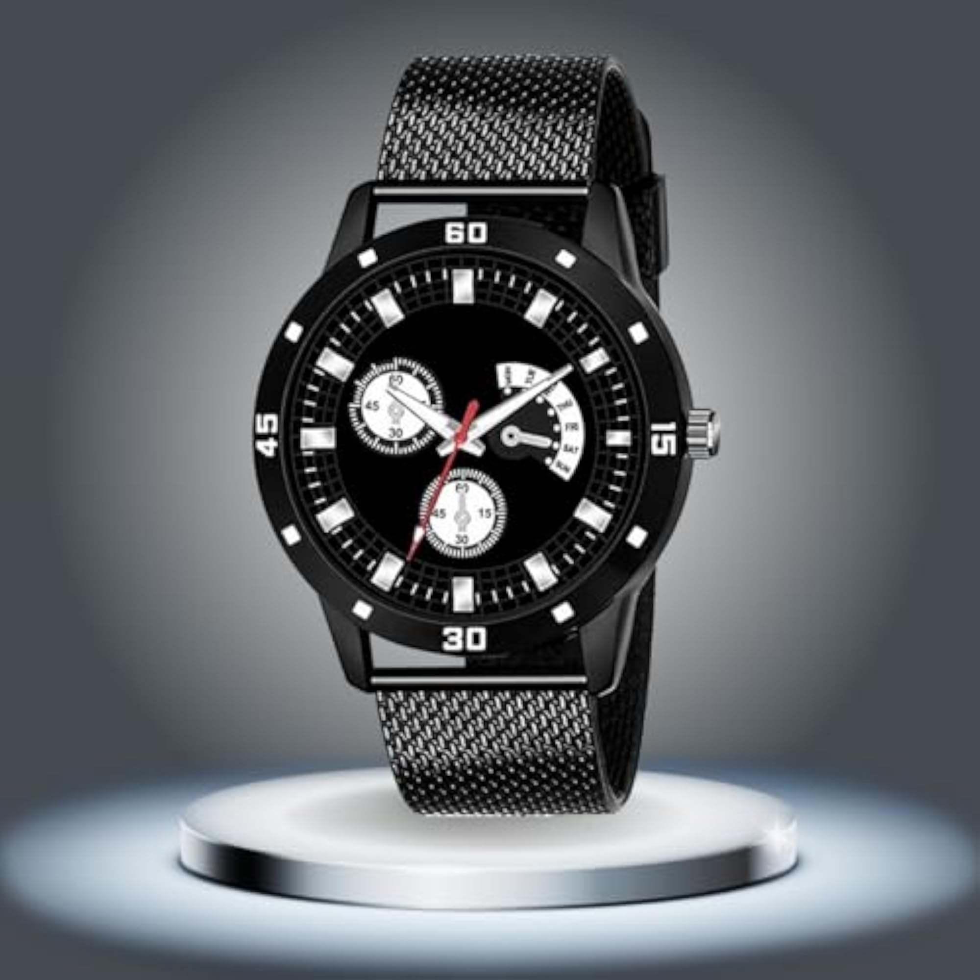 Men's Black Dial PU Band Casual & Formal Wear Watch