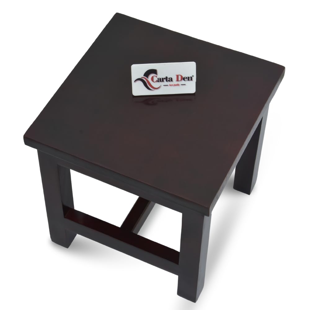 Wooden Ottoman Stool for Sitting, 11.5 in Solid Wood Chair Footrest Crafted Black Hand-Painted Stool for Living Room Bedroom Furniture Step Stool for Adult Toddler Children Square Corner