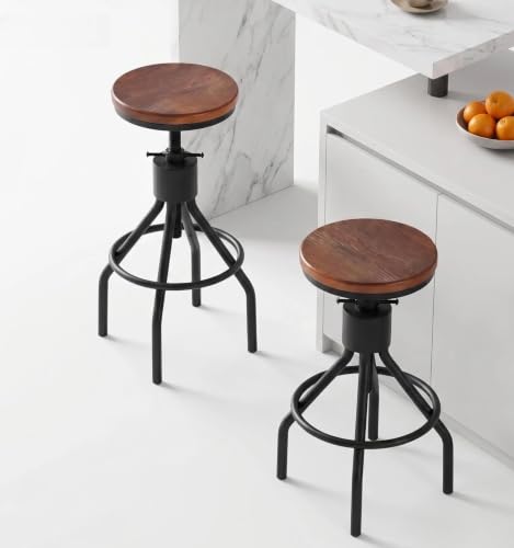 Set de 2 Butacas Industrial con asiento de madera maciza y estructura de hierro negro miniatura 1