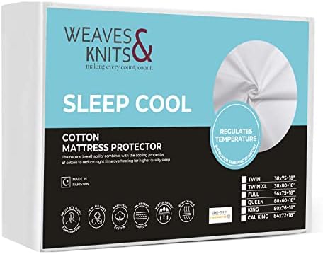 Weaves & Knits 100% Waterproof Poly Cotton Mattress Protector Encasement | Terry Surface Mattress Protector TPU Backing Cooling Soft Fits Upto 18" Deep Washable, All Sided Mattress Cover, King