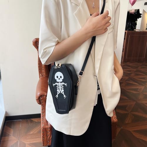 Gothic Shoulder Bag PU Leather Coffin Shape Halloween Bag Women Skull Print Hobo Bag for Carnival Cosplay3