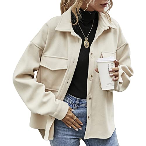 Lu's Chic Women's Long Sleeve Shirt Western Fashion Thick Fleece Button Up Oversized Shacket Jacket