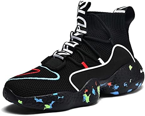 HYDLONGR Women‘s Men's Breathable High-Top Knitted Mesh Rubber Lightweight Couple Running Shoes Fashion Walking Training Shoes Comfortable Casual Shoes Camouflage Black 4.5 Women/3 Men