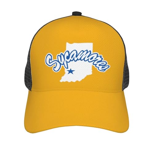 Elpwezua Indiana State Sycamores Full Print Mesh Baseball Cap - Curved Brim,Twill Front & Adjustable Snapback Black