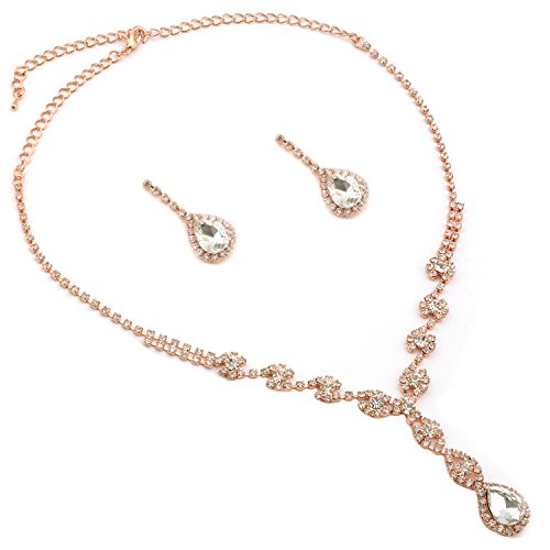 Topwholesalejewel Wedding Jewelry Set Rose Gold Plating Dangle Necklace Earrings Set