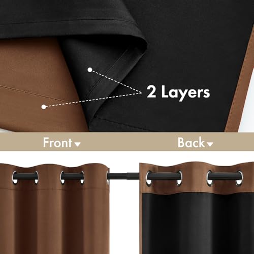 Image of MIULEE Mocha Brown 100% Blackout Curtains for Bedroom 40x84 Inch Long | 2 Thick Layers Thermal Insulated Window Curtains with Black Liner, Noise Reducing Grommet, Drapes for Living Room, 2 Panels