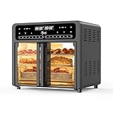 PwZzk 25.4QT Dual Zone Air Fryer Toaster Oven Combo, French Glass Door, XL Capacity, 100-430°F Temperature Range, 16 Preset Functions, LED Display, Dual Fan, 360° Heat Circulation