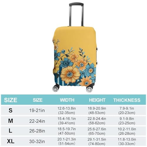 Yellow And Blue Floral Elastic Luggage Cover Suitcase Protector for 19-32 Inch Suitcases | Universal Stretchable Travel Bag Cover | Anti-Scratch, Washable with Zipper Closure M2