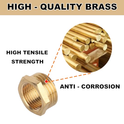 Image of 9pcs 1 /2 Inch NPT Male to 3 /8 Inch NPT Female Reducer Hex Bushing, Brass Reducing Heavy Duty Threaded Pipe Fitting Adapter for Hydraulic Plumbing Systems Water Line Impact Socket Faucet Hose Connector