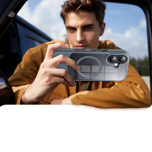 Image of KARWAN️Ultra-Hybrid Shockproof Back Cover with Mag-Safe Case foriPhone 16 | Camera Protection Bump |Shockproof Back Cover Case for iPhone 16 (PC & TPU, Smoked Matte Sides) Grey