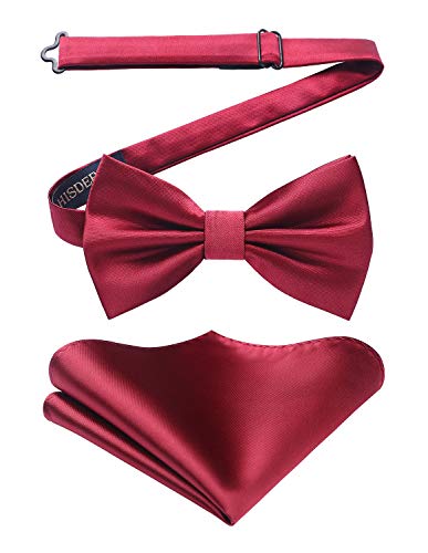 Image of HISDERN Bow Ties for Men Solid Color Pre-Tie Bow Tie and Pocket Square Set Classic Formal Tuxedo Bowties for Wedding Party