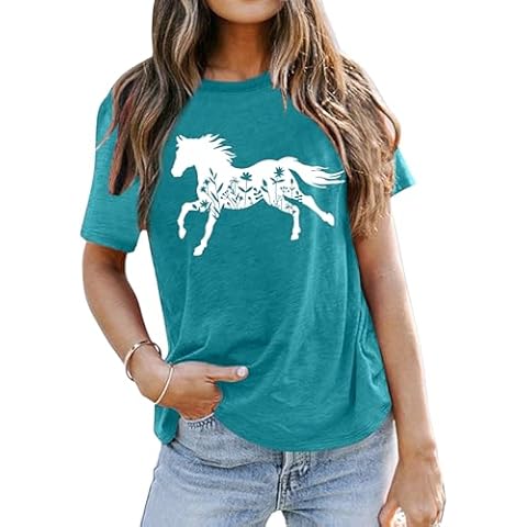 VVNTY Horse Lover T Shirt Women: Floral Horse Shirt Funny Horses T-Shirt Casual Animal Graphic Tees Cover