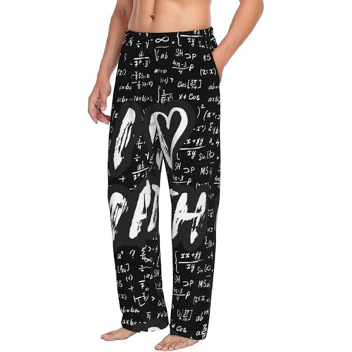 Mens Pajama Pants Bottoms With Pockets- I Love Math Soft Men Lounge Pants, Comfy Mens Pj Pants