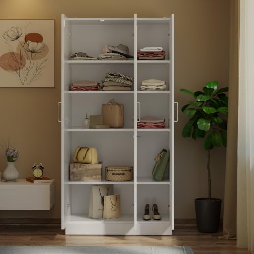 Image of Wakefit Wardrobe for Bedroom | 1 Yr Warranty | Cupboard for Bedroom, Almirah, Wooden Wardrobe, Multi-Shelves Storage with Mirror, Density:680-750 kg /m, Free Installation from Brand (Twill - FW)