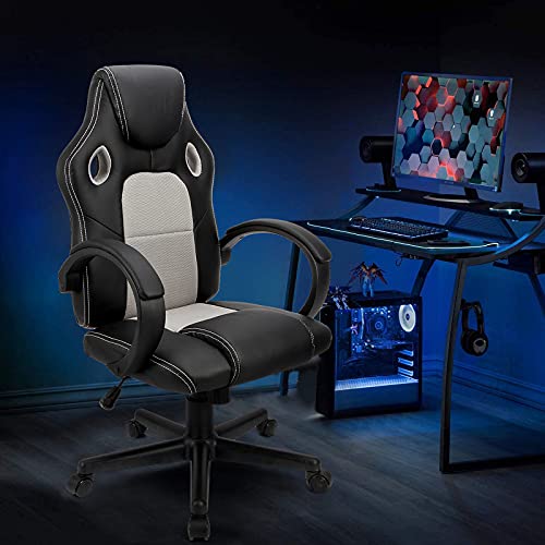Futurefurniture® Racing stoel bureaustoel gaming stoel directiestoel draaistoel PU, grijs - Afbeelding 4