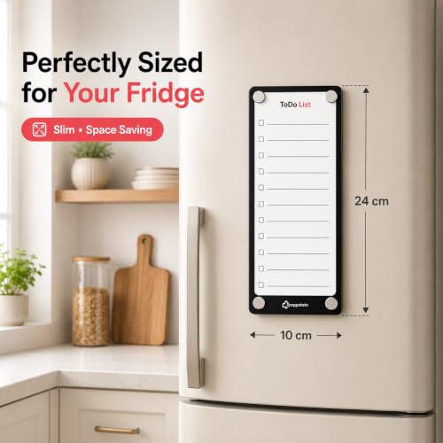 Image of Magnetic Planner Board for Fridge - ToDo List | 24x10 cm | Acrylic Writing Board for Kitchen Fridge, Notepad | Reusable Shopping List Board, Checklist with Pen - White