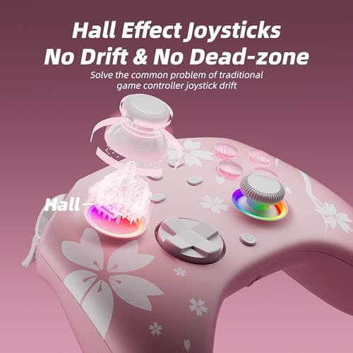 Image of Mytrix Wireless Controllers for Switch /Switch 2, Windows PC iOS Android Steam /Steam Deck, Sakura Pink Bluetooth Controller with Programmable, Hall Effect Joysticks, Adjustable LED Light /Turbo /Vibration