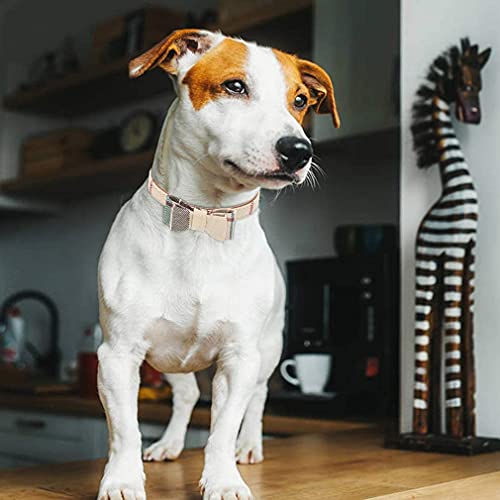 Image of EXPAWLORER Dog Collar and Leash Set - Classic Plaid Dog Bow Tie and Dog Bandana Collar with Bell, Dog Leash Tangle Free, Adjustable Collars for Small Medium Large Dogs Cats, Holiday Ideal Gift, XS