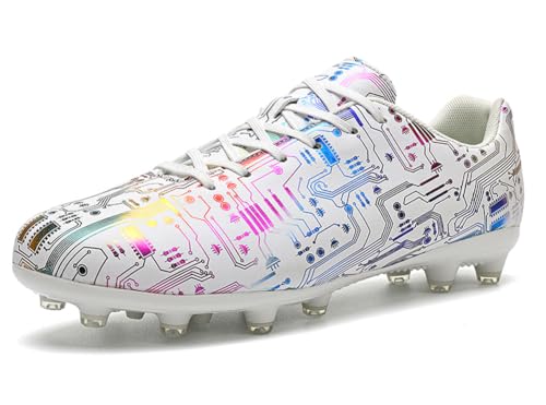 WELRUNG Men's Women's AG Sports Soccer Cleats Training Shoes Non-Slip Wear Resistant White 9.5/8 US