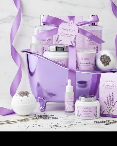 Image of Mothers Day Gifts for Women, Lavender Bath and Body Gift Basket, Spa Kit for Women, Self-Care Relaxation Set, Home Spa Gift Basket, Birthday, Christmas, Bath Spa Kit Woman gift, Anniversary