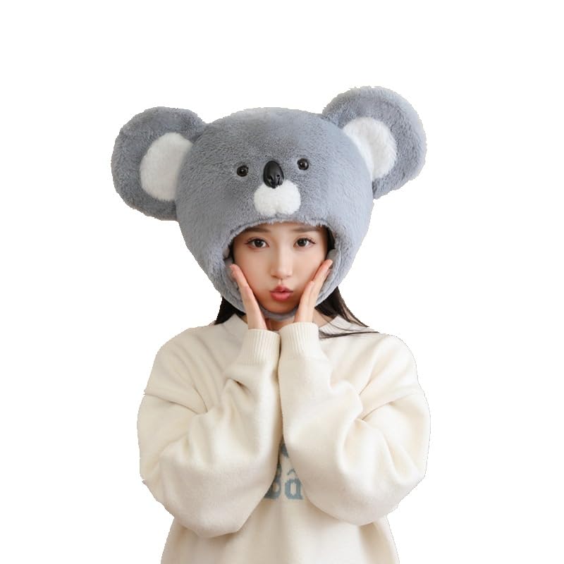 RUIXIA Funny Koala Headgear Hat Cute Plush Cartoon Koala Party Hat Stuffed Animal Cap Theme Party Cosplay Costume Headwear Fancy Dress Photography Prop for Halloween, Cosplay, Party Games