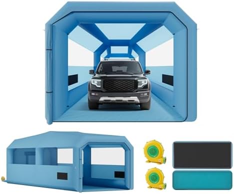 Albott 40x16.5x13.1 FT Inflatable Paint Booth with 1100W+750W Blowers, Upgrade 4-Stage Filters System & Peak Roof, Portable Paint Booth with PVC Windows for DIY, Mobile Detailing, Auto Refinish