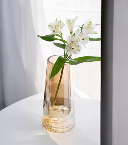 Image of Clear Glass Vase for Home Decor Flower Vases for Centerpieces Living Room Kitchen Office Wedding-(Golden)