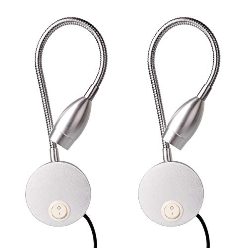 JHS-TECH Leselampe Wandmontage, 2 Packung LED Bettleseleuchte Schwanenhalslampe Bett Leseleuchte 3W Hell Nachtbeleuchtung Leseleuchte mit Schalter für Schlafzimmer - Warmweiß